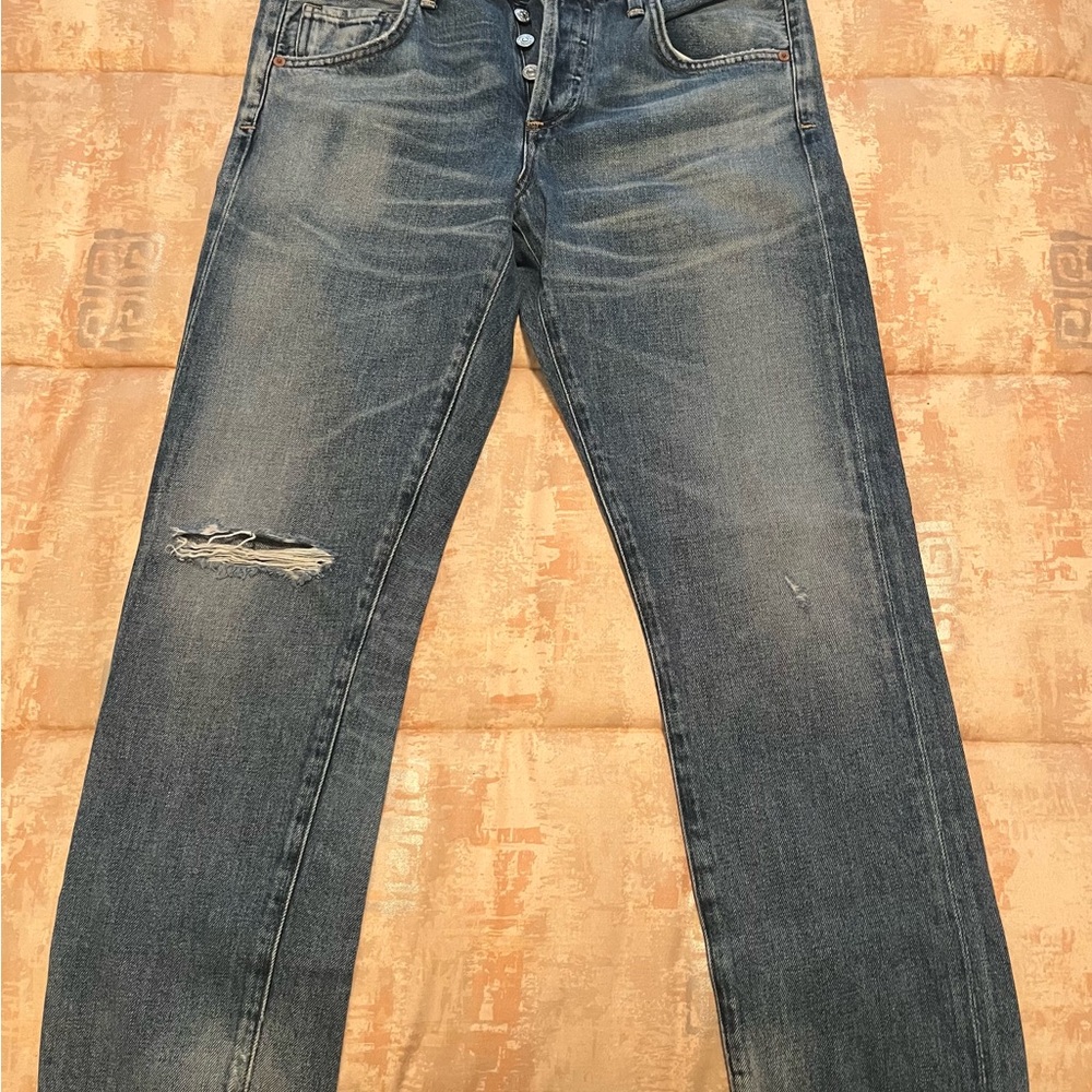 Citizens Of Humanity Straight-Leg Distressed Blue Jeans